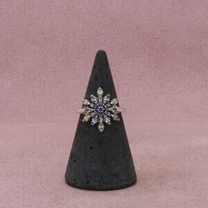 pandora sterling silver blue & white cz crystalized snowflake ring size 5.25